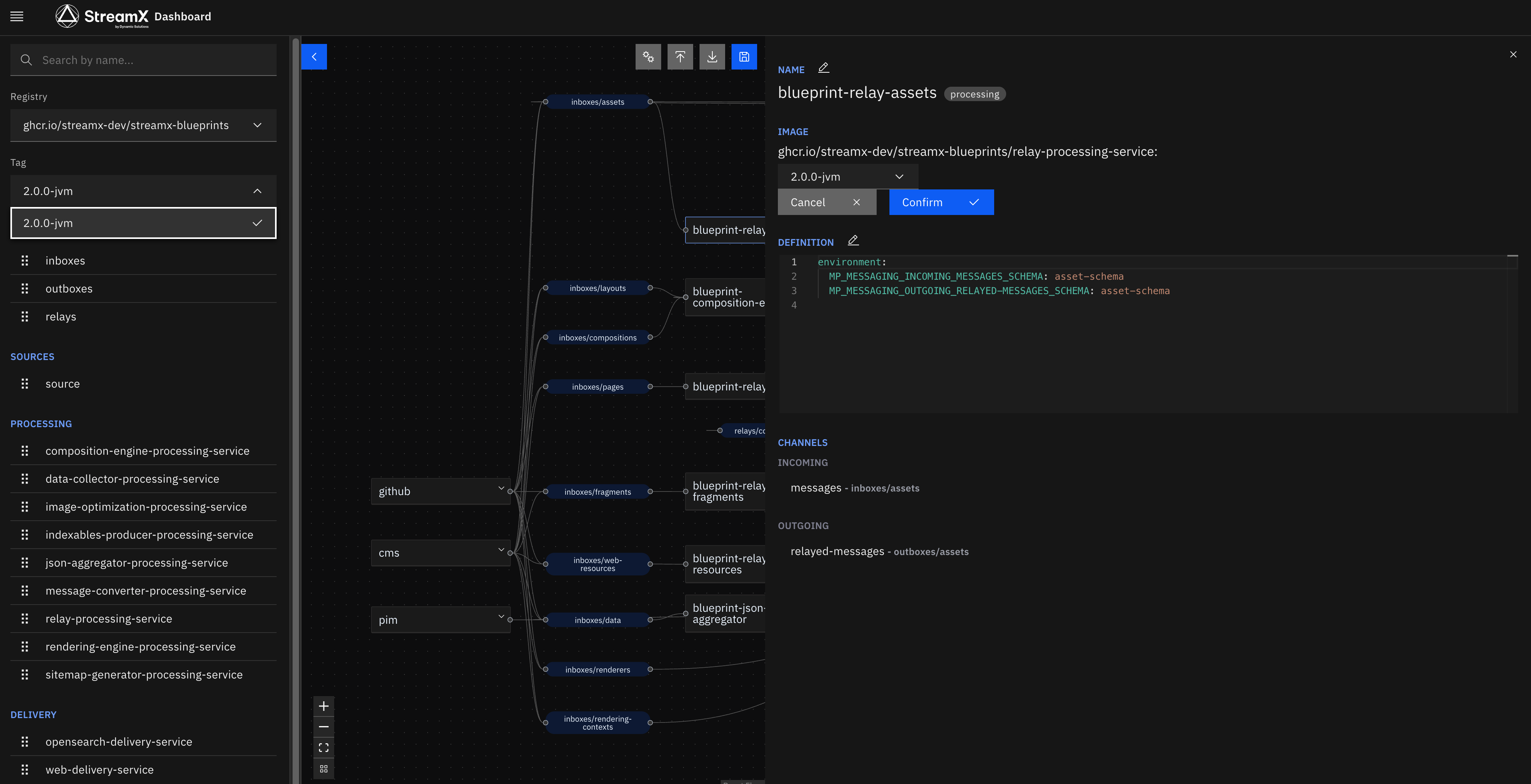 StreamX Dashboard - Mesh Manager with services metadata provided